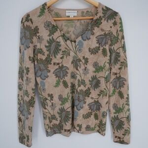 Charter Club 100% Cashmere Sweater Womens M V Neck Floral 2 Ply Luxury Classic